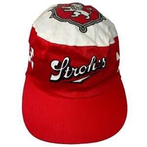 Stroh's Beer Vintage Snapback Hat Cap Lion Crest Logo Checkered White Red Vtg